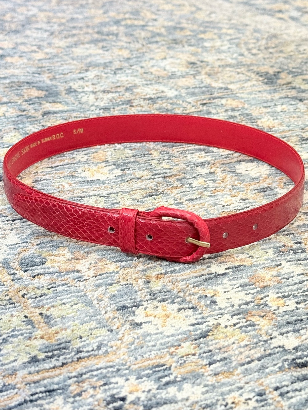 Vintage Snakeskin Cherry Red Thin Belt 80s 90s Indie Retro